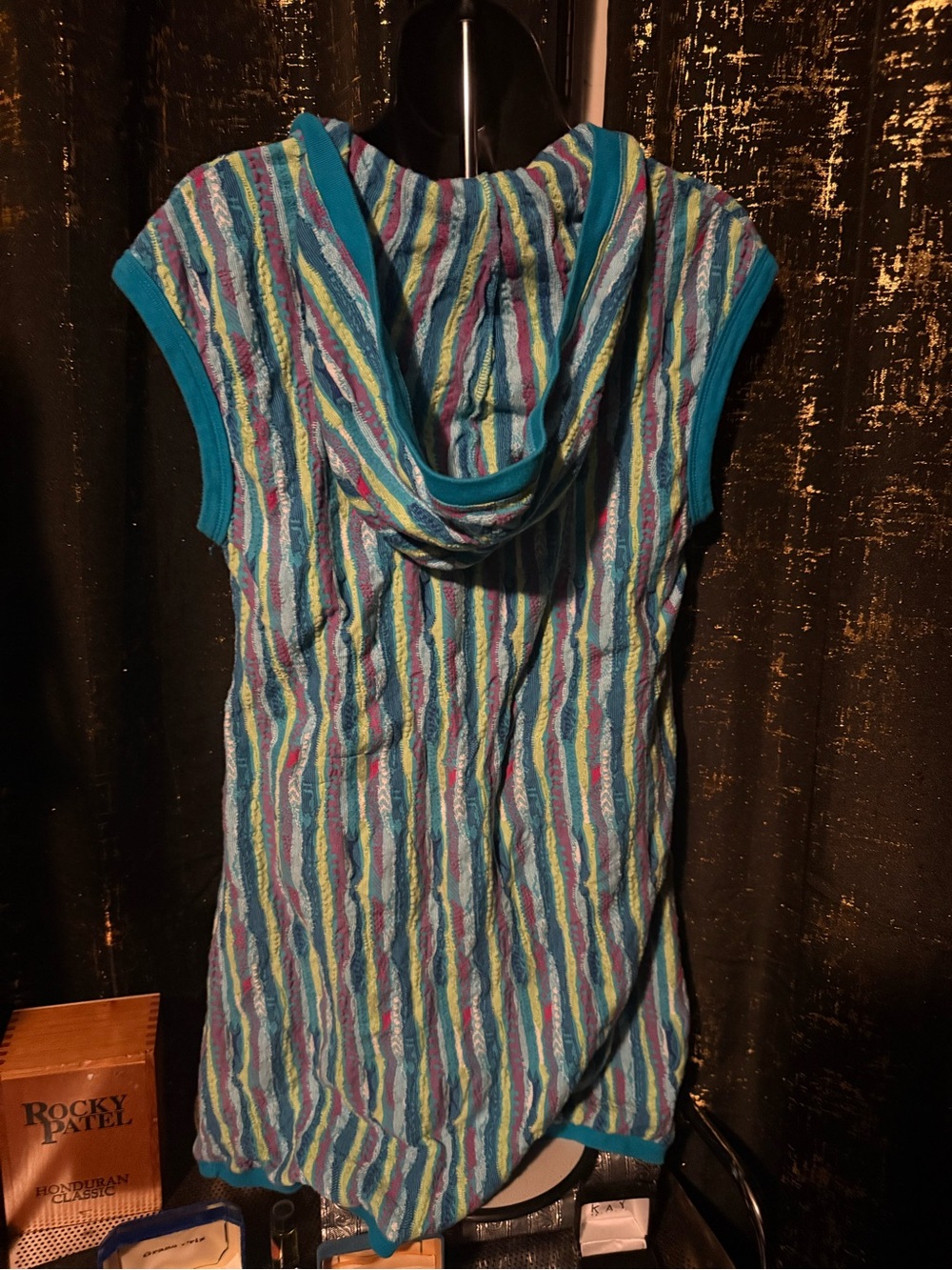 COOGI Hooded Mini Dress in Turquoise with Multicolor Stripes - Picture 4 of 6